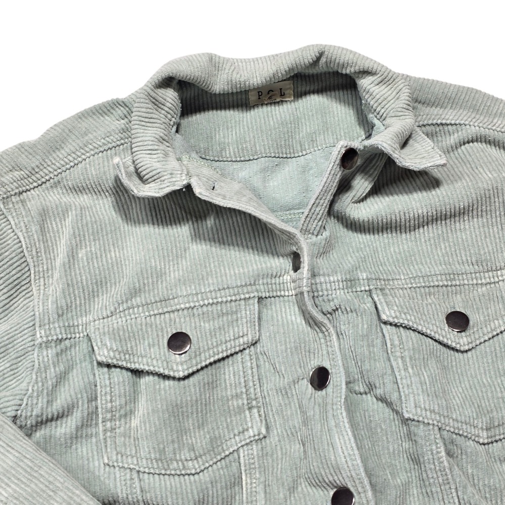 POL Corduroy Jacket Womens S Green Raw Hem Shacket JFT399 Cotton‎
